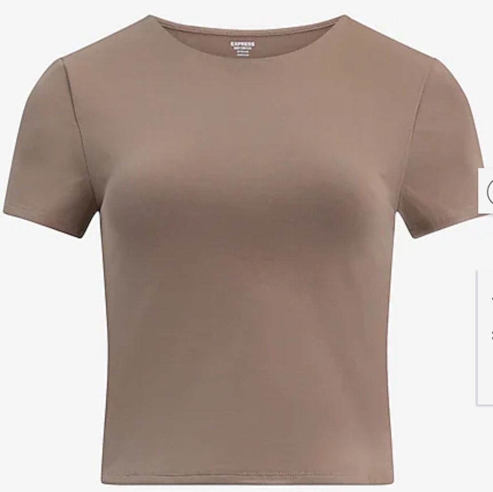 NWT Express Body Contour Stretch Cotton Crew Neck Baby Tee Mushroom Size S - Picture 11 of 11